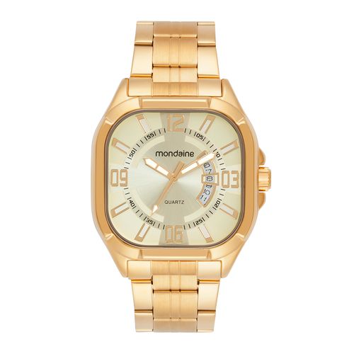 Relógio Masculino Mondaine Dourado Quadrado Calendário