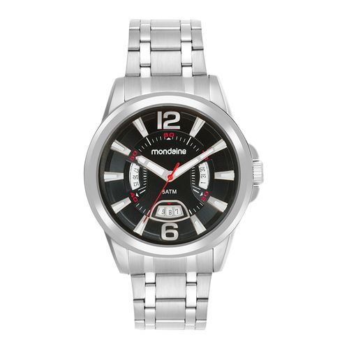 Relógio Masculino Mondaine Prata Calendário Mostrador Preto