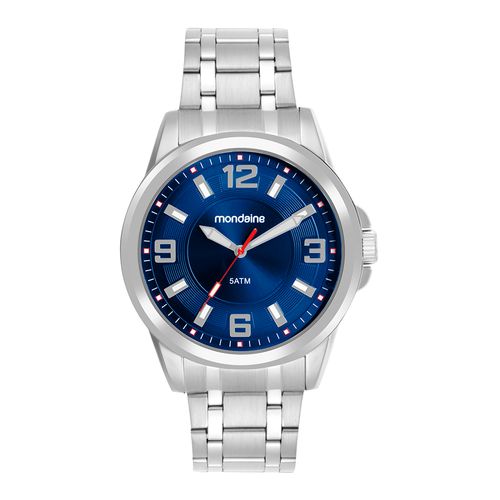 Relógio Masculino Mondaine  Aço Prata Mostrador Azul