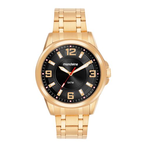 Relógio Masculino Mondaine Dourado Aço Mostrador Preto