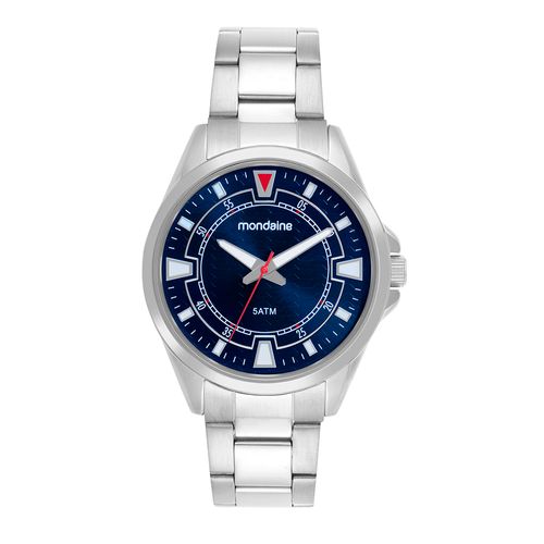 Relógio Masculino Mondaine Prata Aço Mostrador Azul