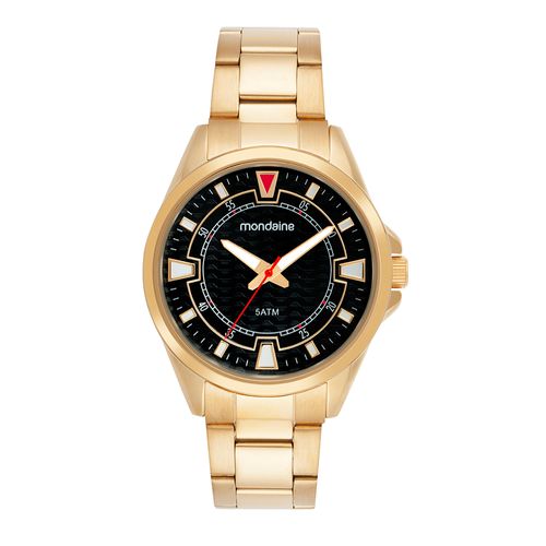 Relógio Masculino Mondaine Dourado Aço Analógico Mostrador Preto
