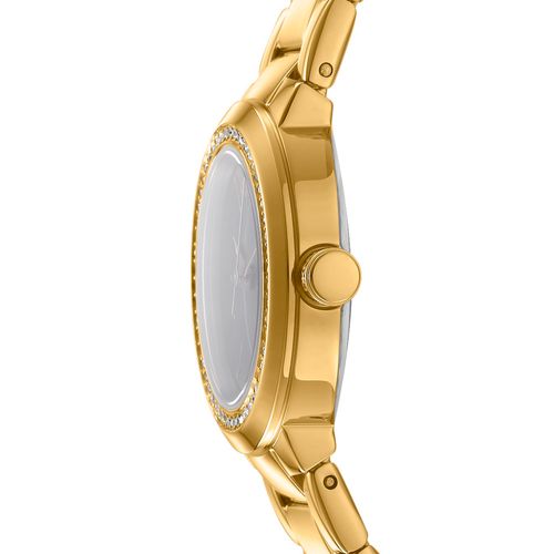 Relógio Feminino DKNY Dourado Mostrador Prata Cristais Donna Karan