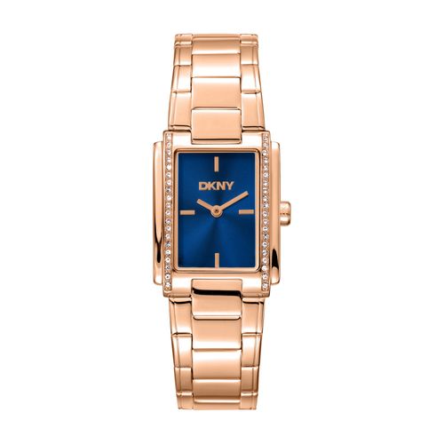 Relógio Feminino Quadrado DKNY Astoria Rose Gold Mostrador Azul