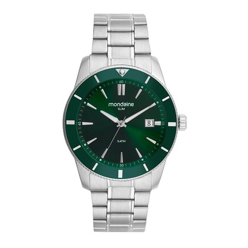 Relógio Masculino Slim Calendário Aço Prata 10mm