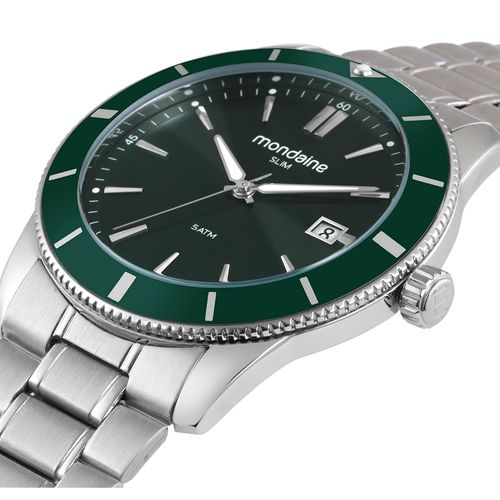 Relógio Masculino Slim Calendário Aço Prata 10mm