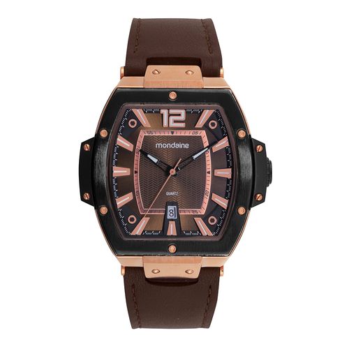 Relógio Feminino Marrom Oval Calendário Couro Legítimo