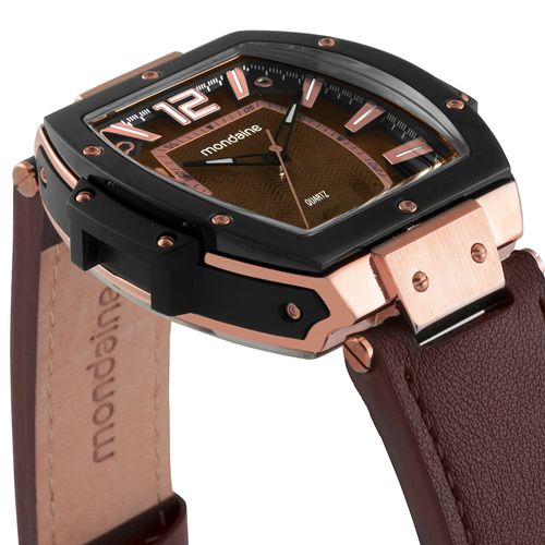 Relógio Feminino Marrom Oval Calendário Couro Legítimo