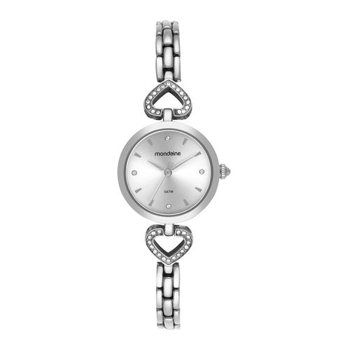 Relógio Feminino Prata Aço Coração Elegante