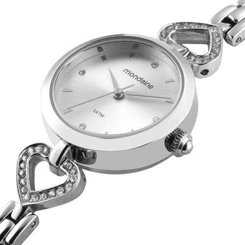 Relógio Feminino Prata Aço Coração Elegante