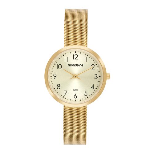 Relógio Feminino Mondaine Analógico Dourado Malha de Aço