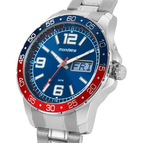 Relógio Masculino Mondaine Anadigi Prata Dia Da Semana