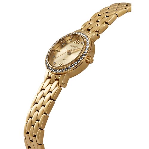 Relógio Feminino Seculus Aço Dourado Catraca com Cristais