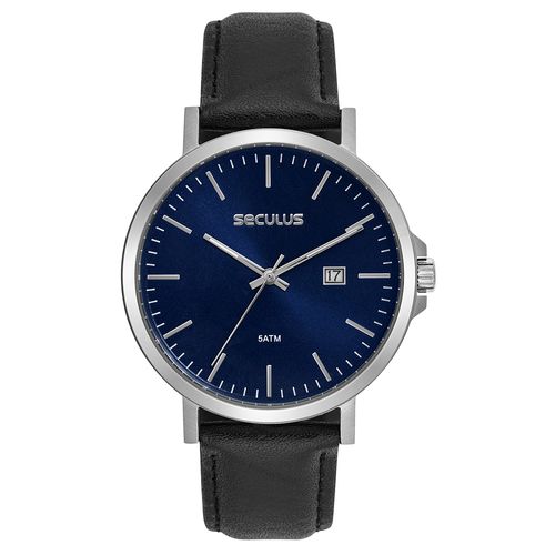 Relógio Masculino Seculus Aço Mostrador Azul Minimalista