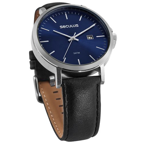 Relógio Masculino Seculus Aço Mostrador Azul Minimalista
