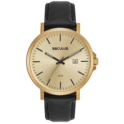 Relógio Masculino Seculus Aço Mostrador Dourado Minimalista