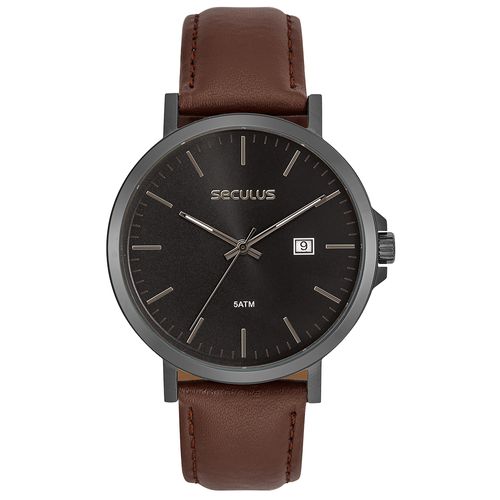 Relógio Masculino Seculus Aço Mostrador Preto Minimalista