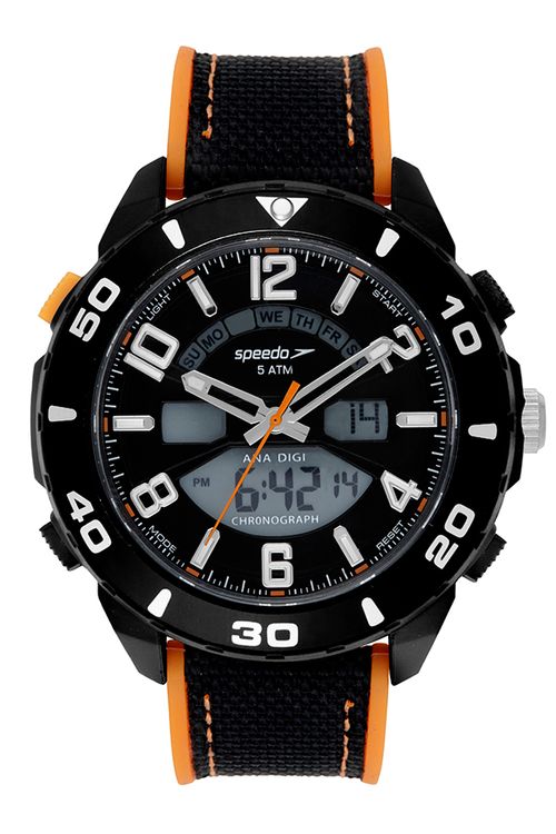 Relógio Masculino Speedo Anadigi Preto e Laranja