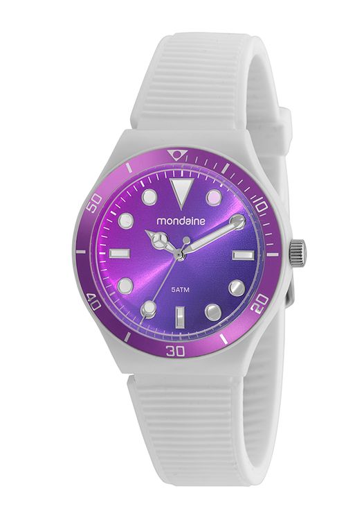 Relógio Feminino Esportivo Roxo e Branco Pulseira Silicone