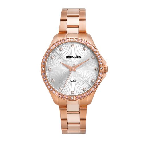 Relógio Feminino Rose Gold Prata Redondo Aço Sofisticado