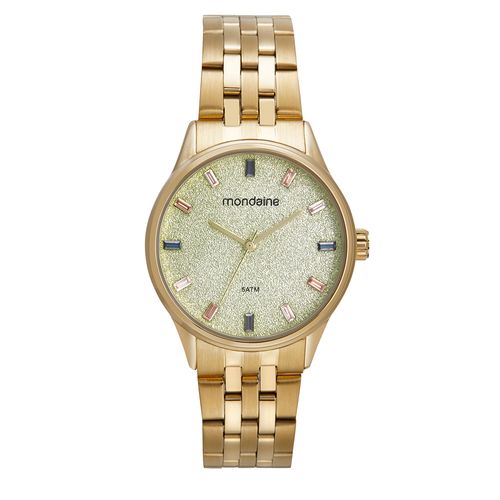 Kit Relógio Feminino Dourado Aço Porta Joia