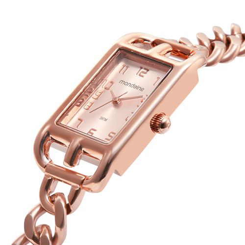 Relógio Feminino Rose Gold Quadrado Metal Elegante Slim
