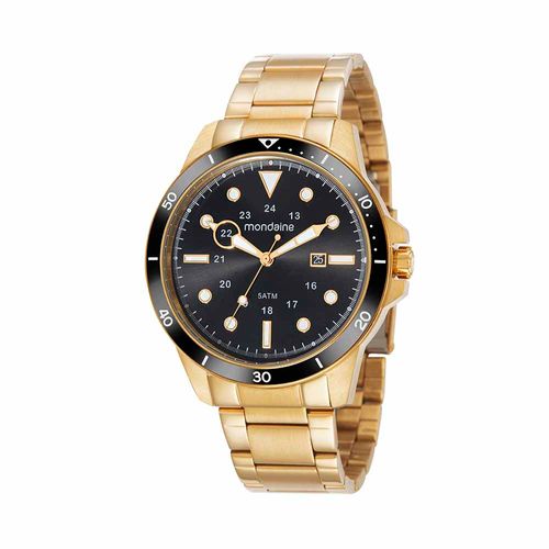 Relógio Masculino Dourado Preto Calendário Aço 46mm Imponente