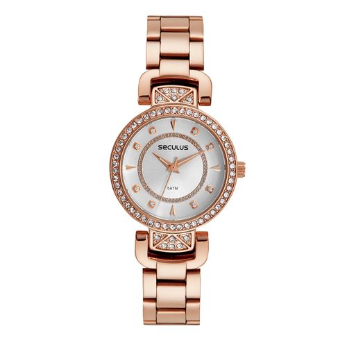 Kit Relógio Seculus Feminino Cristais com Colar e Brincos