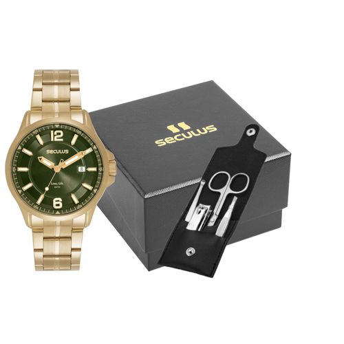 Kit Relógio Masculino Analógico Dourado com kit Manicure
