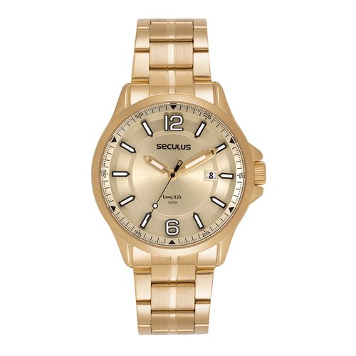 Kit Relógio Masculino Analógico Dourado com Canivete