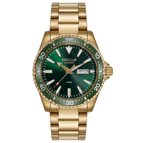 Relógio Masculino Automático Dourado Mostrador Verde