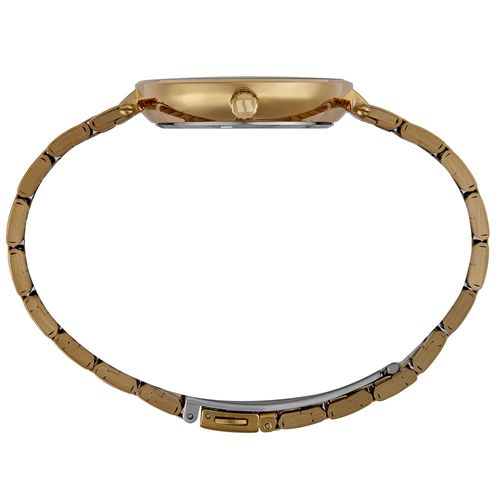 Relógio Feminino Analógico Cristais Visor Amplo Champagne