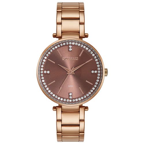 Relógio Feminino Analógico Cristais Visor Amplo Marron