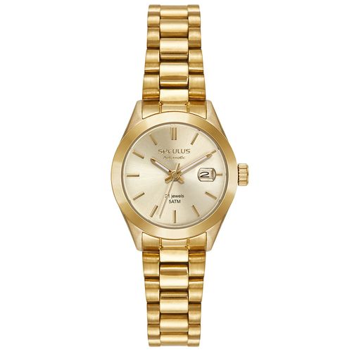 Relógio Feminino Automático Dourado fundo em Vidro