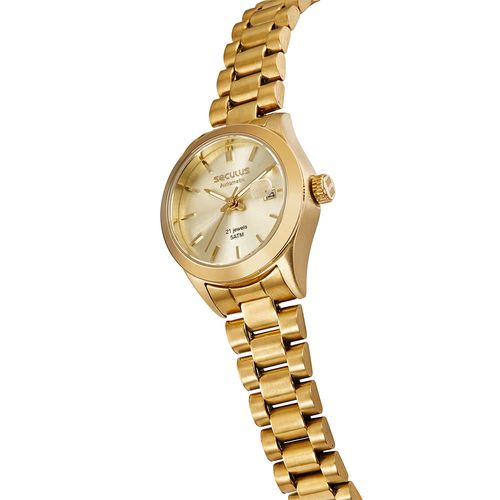 Relógio Feminino Automático Dourado fundo em Vidro