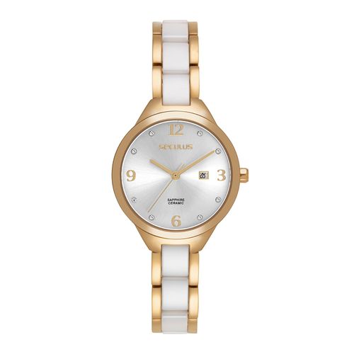 Relógio Feminino Aço bicolor Calendário Joalheria