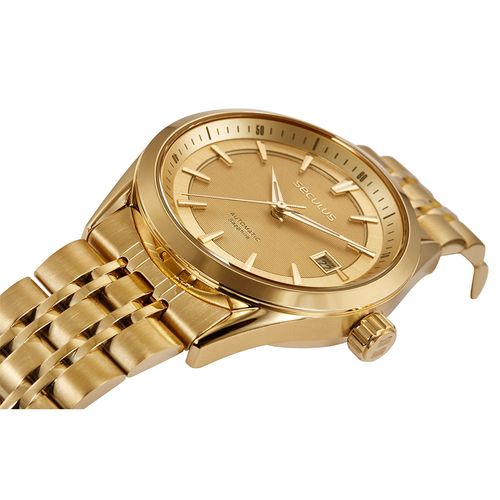 Relógio Automático Dourado Aço Calendário Completo