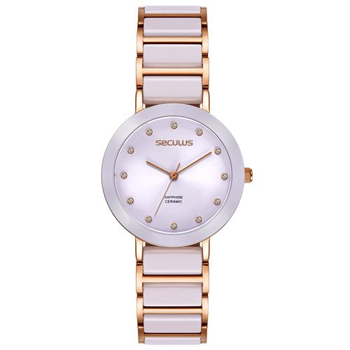 Relógio Feminino Analógico Cerâmica Cristais Roxo