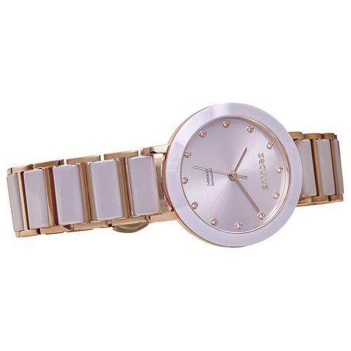 Relógio Feminino Analógico Cerâmica Cristais Roxo