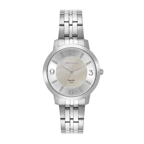 Relógio Seculus Feminino Analógico Prata Clássico Madreperola