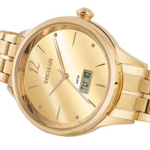Relógio Seculus Feminino Anadigi Dourado Minimalista Dial Espelhado