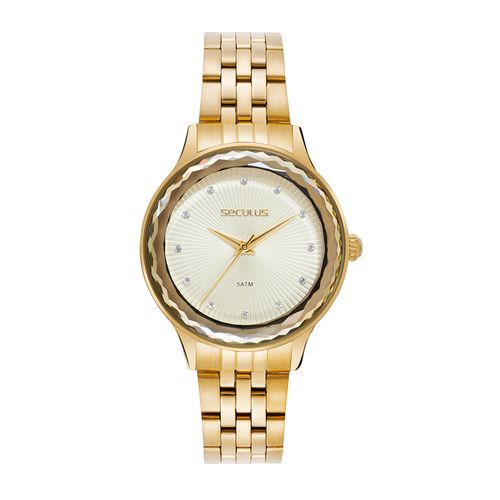 Relógio Seculus Feminino Analógico Dourado Dial em Cristais