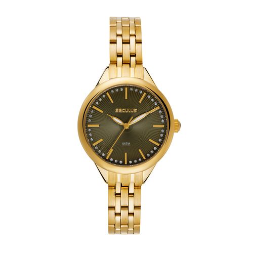 Relógio Seculus Feminino Analógico Dourado Mostrador Verde