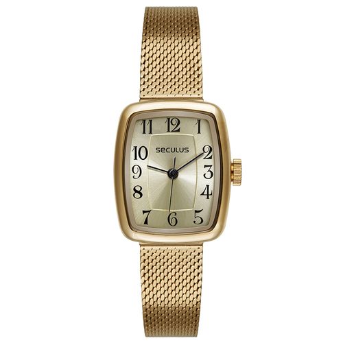 Relógio Seculus Feminino Analógico Dourado Numeração Completa