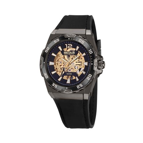 Relógio Seculus Masculino Automático Bisel Relevo Preto